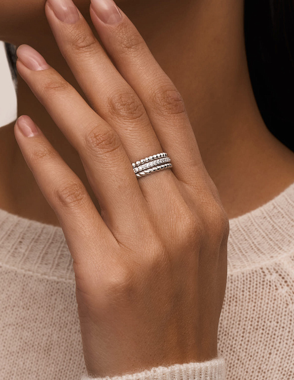 Серебряное тройное кольцо с фианитами Miestilo