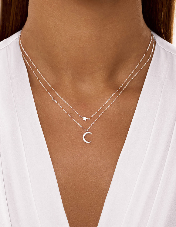 Подвеска на шею серебро 925 с цепочкой звезда и полумесяц Miestilo