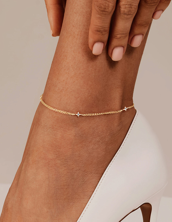 Позолоченный браслет на ногу со звездочками Miestilo