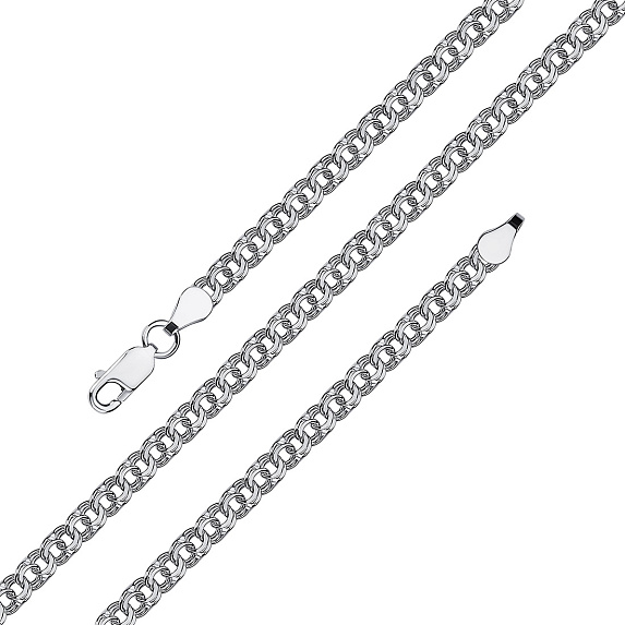 Серебряная цепь Бисмарк граненый с родиевым покрытием ширина плетения 3,5 мм D проволоки 0,5 мм Miestilo