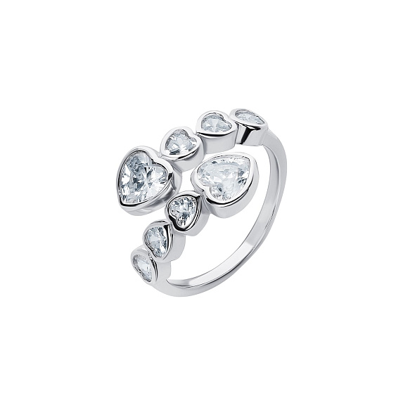 Серебряное кольцо с фианитами сердца Miestilo