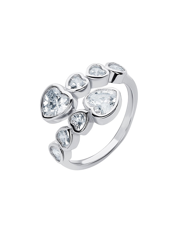 Серебряное кольцо с фианитами сердца Miestilo  2