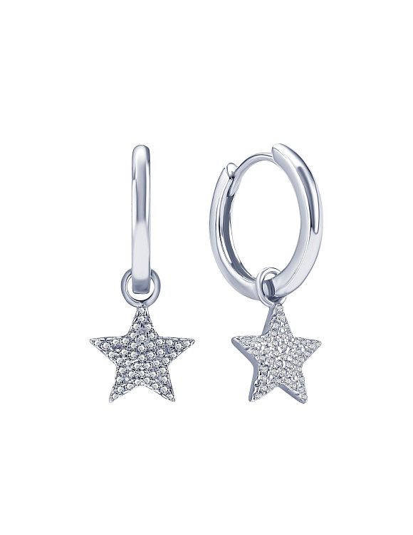 Серьги кольца серебро 925 конго с подвесками звезды Miestilo  2