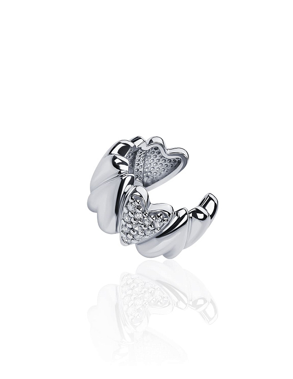 Серебряный кафф сердца с фианитами MIESTILO  Miestilo