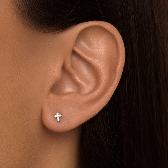 Серебряные серьги с крестом и фианитами Miestilo