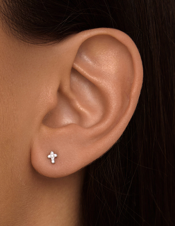 Серебряные серьги с крестом и фианитами Miestilo