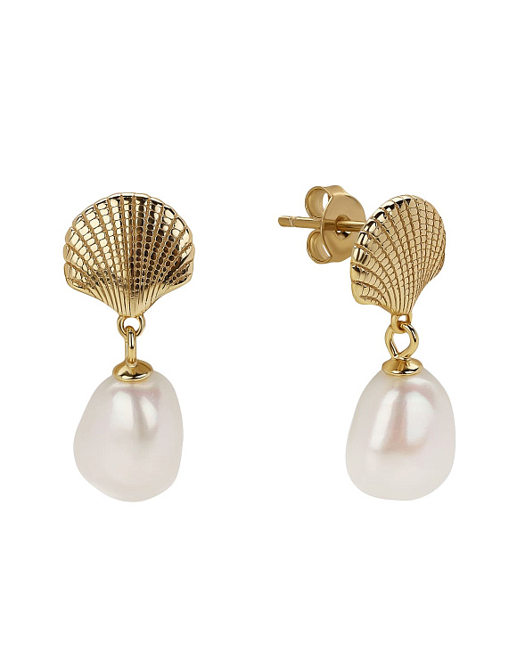 Серьги серебро 925 позолоченные гвоздики жемчуг Miestilo  2