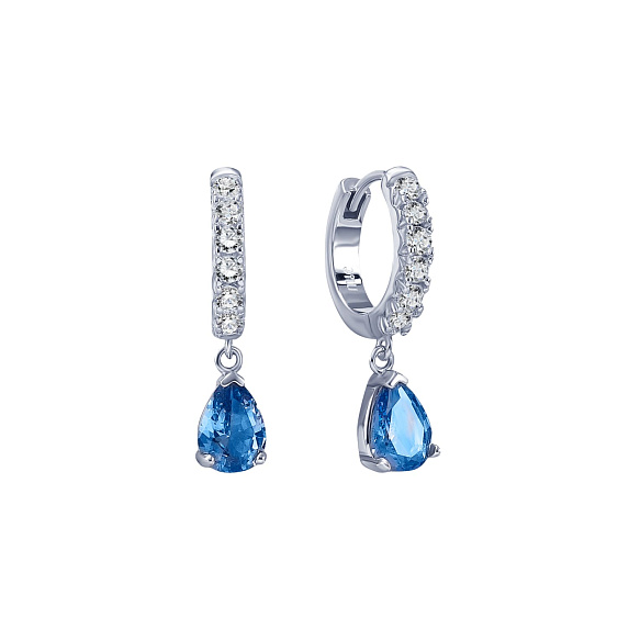 Серебряные серьги-подвесы с голубыми фианитами в виде капли Miestilo