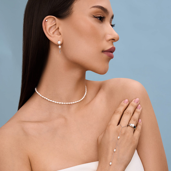 Серебряное колье-чокер с натуральным жемчугом Miestilo