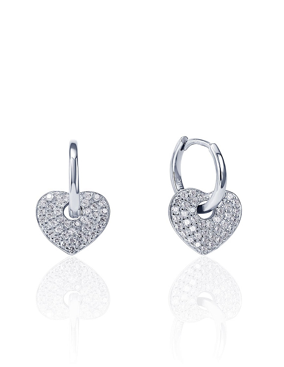 Серебряные серьги-конго со съемными подвесками-сердечками с фианитами MIESTILO  Miestilo  2
