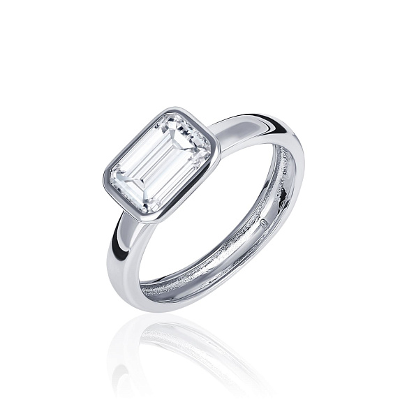 Серебряное кольцо с фианитом в огранке эмеральд MIESTILO Miestilo