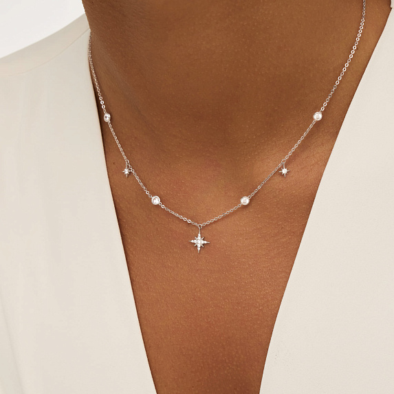 Серебряное колье со звёздами и фианитами Isida Miestilo