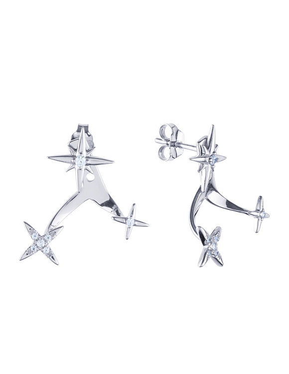 Серебряные серьги джекеты со звёздами и фианитами Isida Miestilo  2