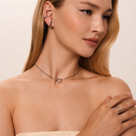 Серебряное колье крупная цепь с застежкой на кольце Miestilo