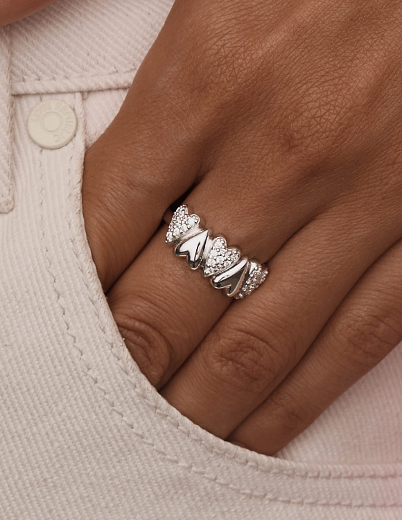 Серебряное кольцо сердца с фианитами MIESTILO Miestilo