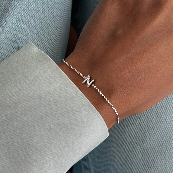 Браслет серебро 925 серебряный с буквой N ювелирный Miestilo
