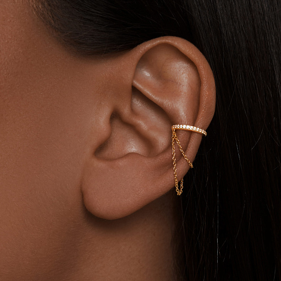 Каффы серебро 925 серьги серебряные висячие моносерьга в позолоте Miestilo