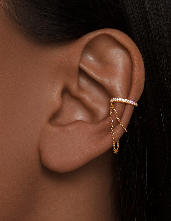 Каффы серебро 925 серьги серебряные висячие моносерьга в позолоте Miestilo