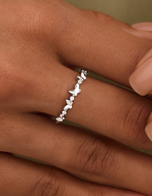 Серебряное кольцо с бабочками Miestilo