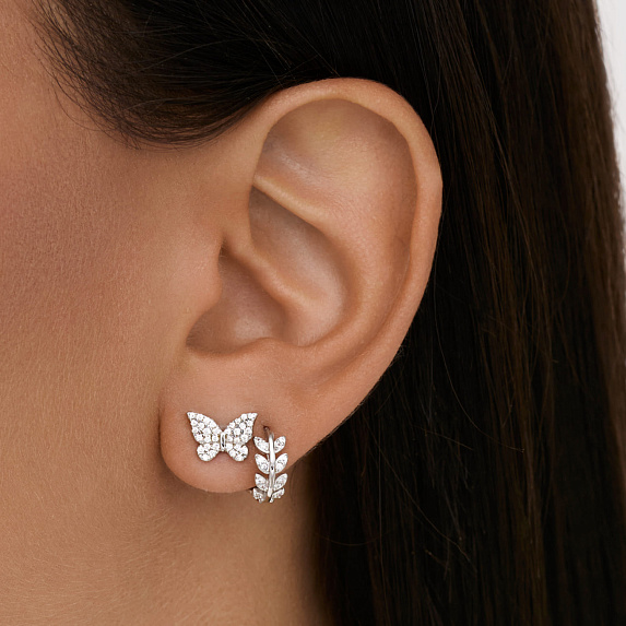 Серьги колечки серебро 925 серебряные листья Miestilo