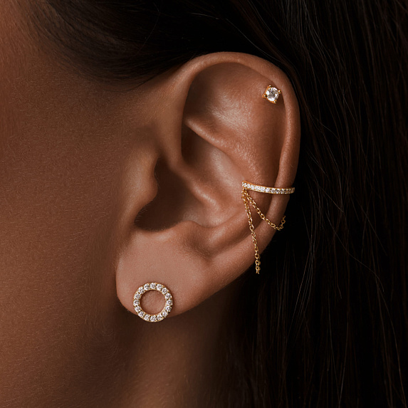 Серебряный пирсинг с фианитом в позолоте Miestilo