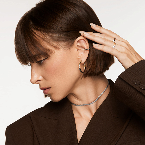 Серебряные серьги кольца биколор с фианитами Miestilo