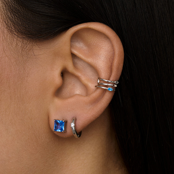 Серьги кольца серебро 925 женские конго с камнями Miestilo