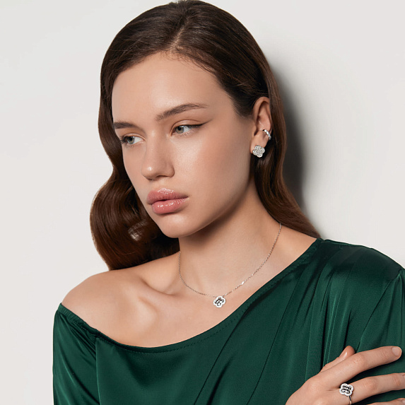 Серьги серебро 925 серебряные гвоздики клевер Miestilo