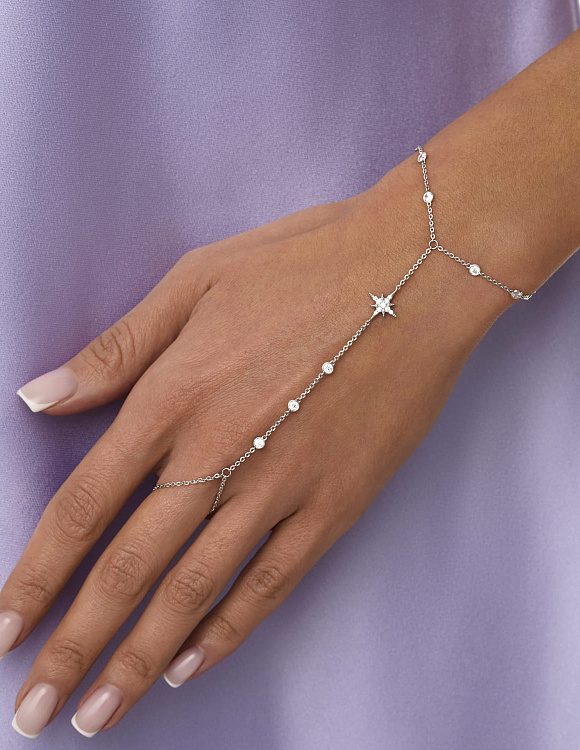 Слейв браслет серебро 925 серебряный на руку с кольцом Miestilo