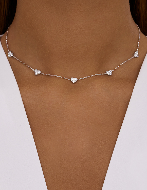 Серебряный чокер с фианитами в форме сердца MIESTILO  Miestilo