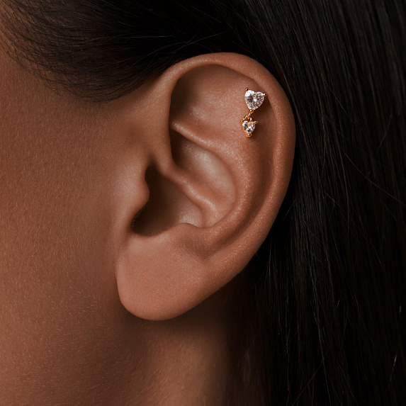 Серебряный пирсинг с фианитами в позолоте Miestilo