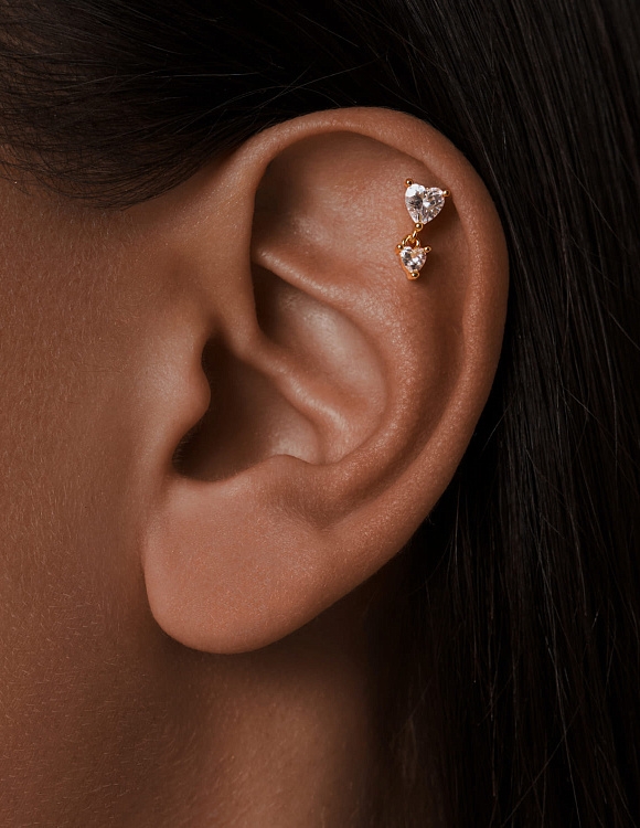 Серебряный пирсинг с фианитами в позолоте Miestilo