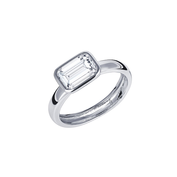 Серебряное кольцо с фианитом в огранке эмеральд Miestilo
