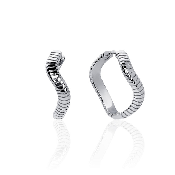 Серебряные серьги-конго с рельефом и волнообразным изгибом MIESTILO  Miestilo