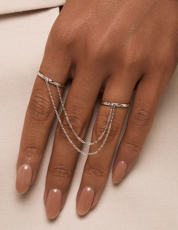 Кольцо серебро 925 ювелирное двойное с цепью Miestilo