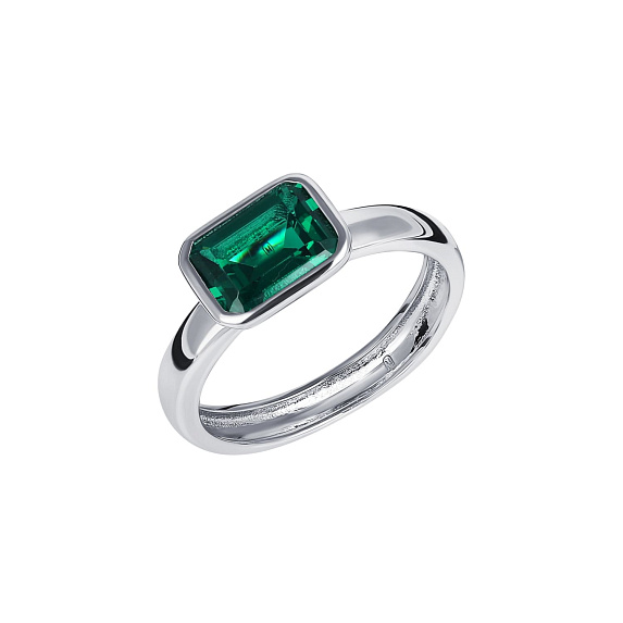 Серебряное кольцо с зеленым фианитом в огранке эмеральд Miestilo