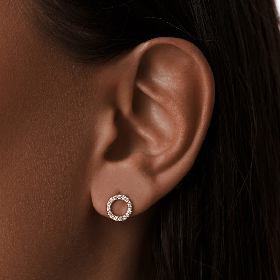 Серьги гвоздики серебро 925 женские круглые с фианитами в позолоте Miestilo