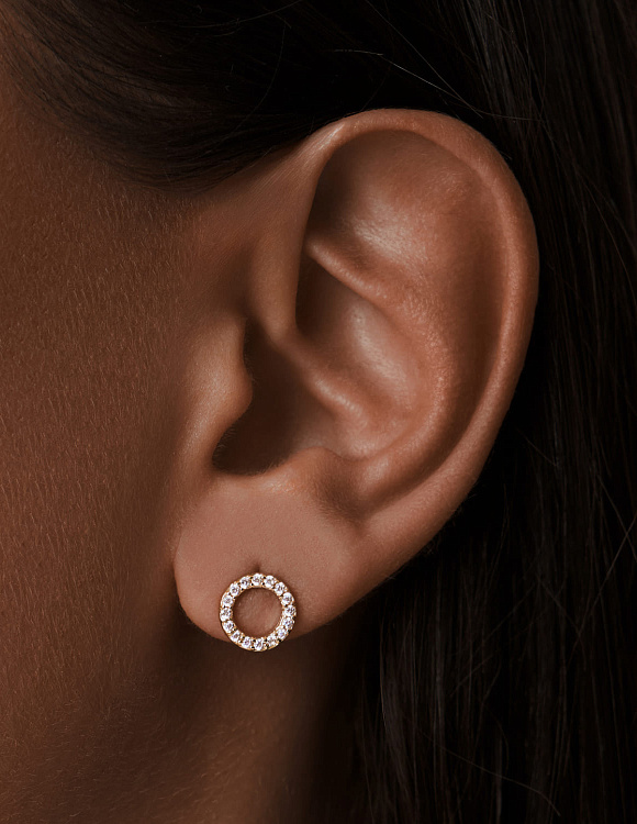 Серьги гвоздики серебро 925 женские круглые с фианитами в позолоте Miestilo