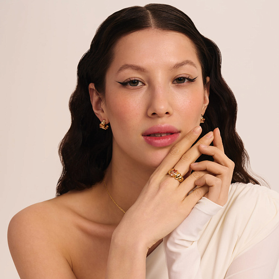 Серебряное дутое кольцо с фианитом Miestilo