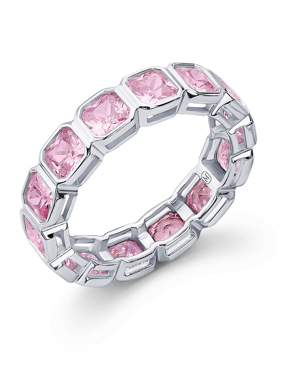 Серебряное кольцо с розовыми фианитами в огранке Ашер Miestilo  2