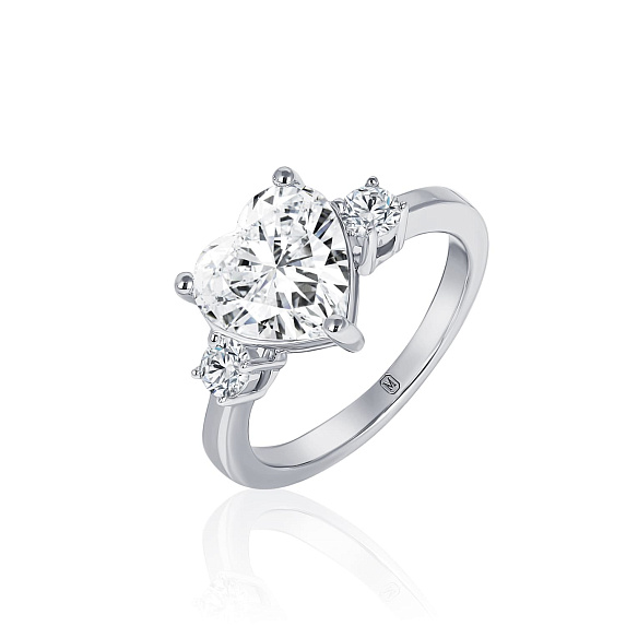 Серебряное кольцо сердце с белым фианитом Miestilo
