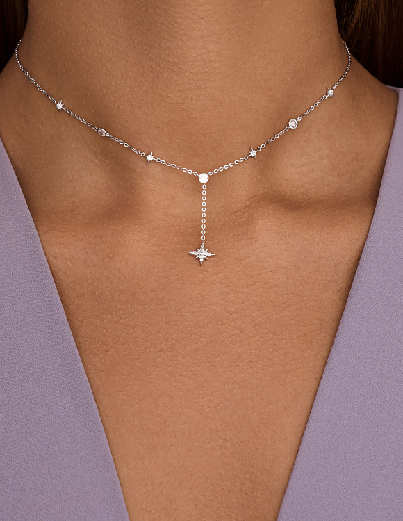 Серебряное колье-галстук со звездами MIESTILO Miestilo