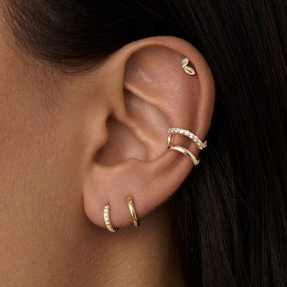 Серьги кольца серебро 925 женские позолоченные с фианитами Miestilo