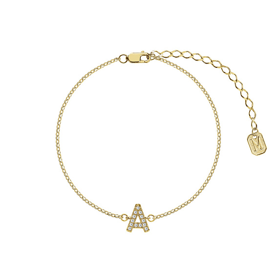 Браслет серебро 925 серебряный с буквой А в позолоте Miestilo