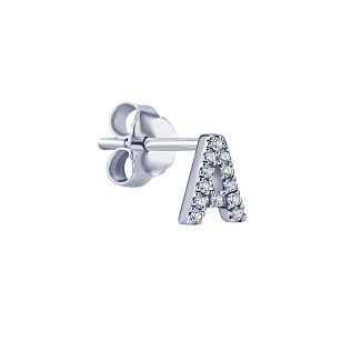 Моносерьга серебро 925 гвоздик c буквой А Miestilo