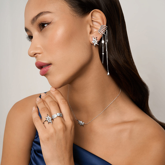 Серебряный кафф Гэтсби с подвесками и фианитами Miestilo