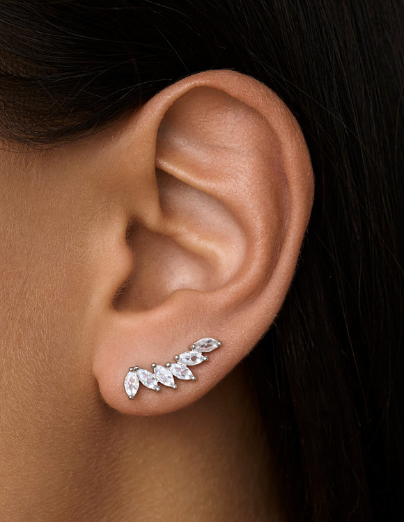 Серебряные серьги клаймберы с дорожкой из фианитов в огранке маркиз MIESTILO Miestilo