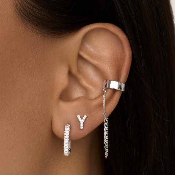 Серьга кафф серебро 925 моносерьга серебряная висячая Miestilo