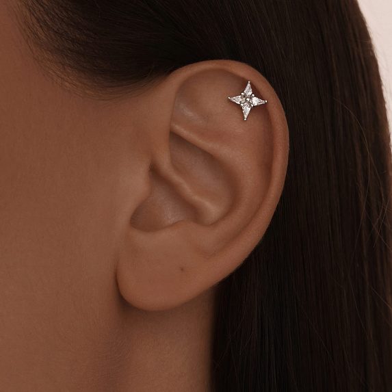 Серебряный пирсинг с фианитами Miestilo