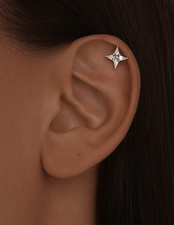 Серебряный пирсинг с фианитами Miestilo